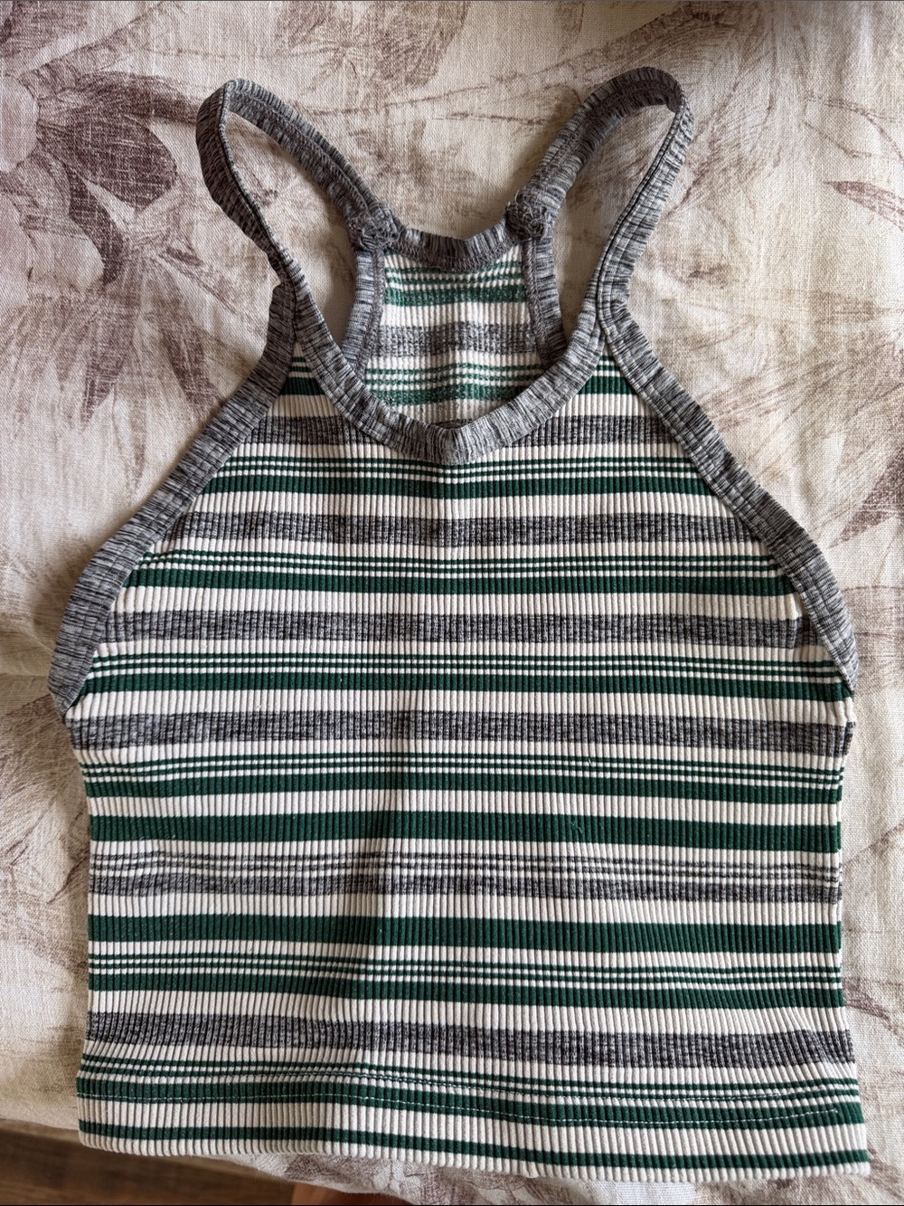 FP Movement by Free People Striped Ribbed Racerback Tank - Green, Gray & White